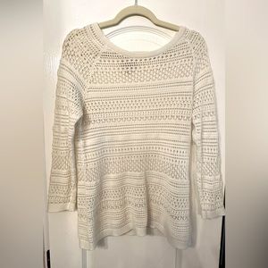 Loft Open Waffle Knit White Sweater
